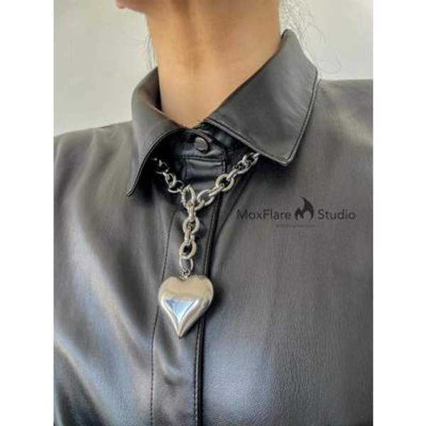 Puffy Heart Necklace, Silver Heart Necklace, Stainless Steel Necklace, Statement Necklace, Gift for her, Gift for Him, Necklace for Men