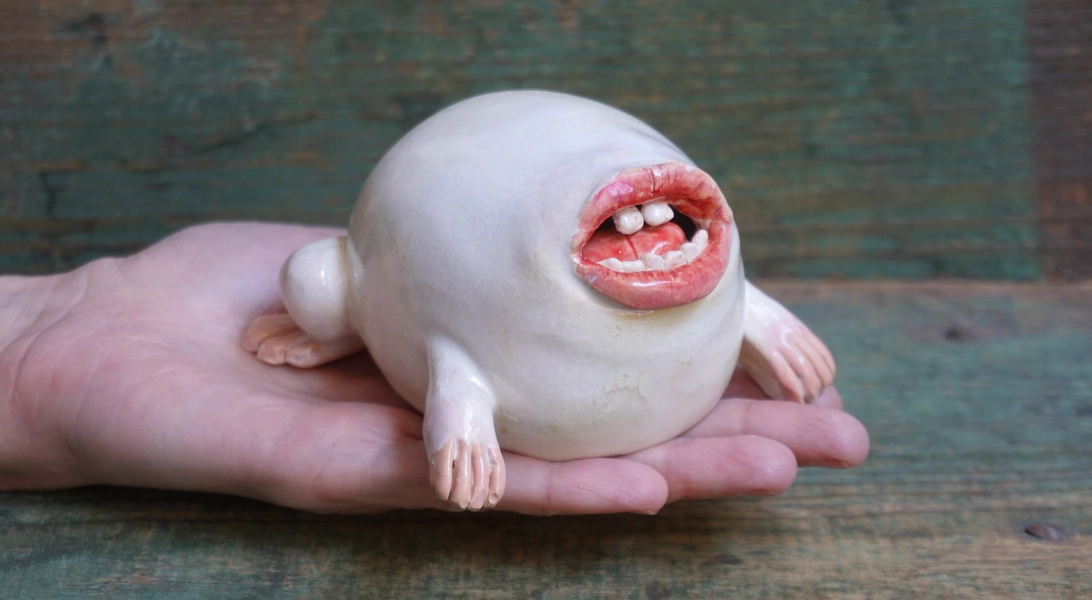 Ceramic Sculpture Art: Pottery Frog Figurine