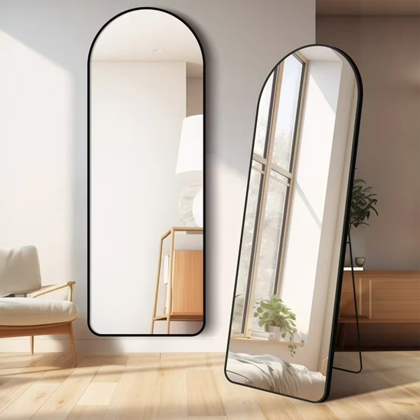 64"x21" Arched Full Length Mirror Full Body Floor Mirror with Stand for Bedroom Cloakroom, Black