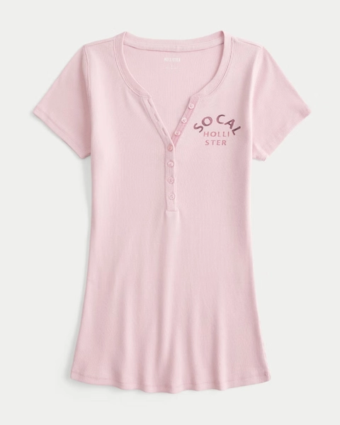 Short-Sleeve Logo Graphic Henley