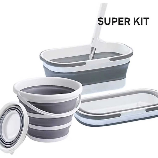 Kit Com Balde + Cesto Dobrável Retrátil Flexível Com Rodinha | Shopee Brasil
