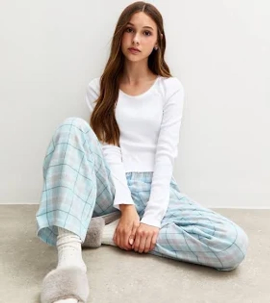 New Look Girls' Long Sleeve Top and Checked Bottoms Pyjamas Set