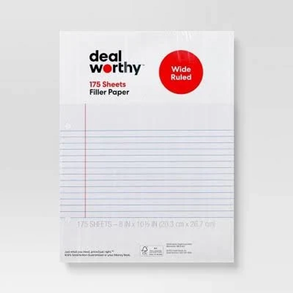 175ct Wide Ruled Loose Leaf Notebook Filler Paper