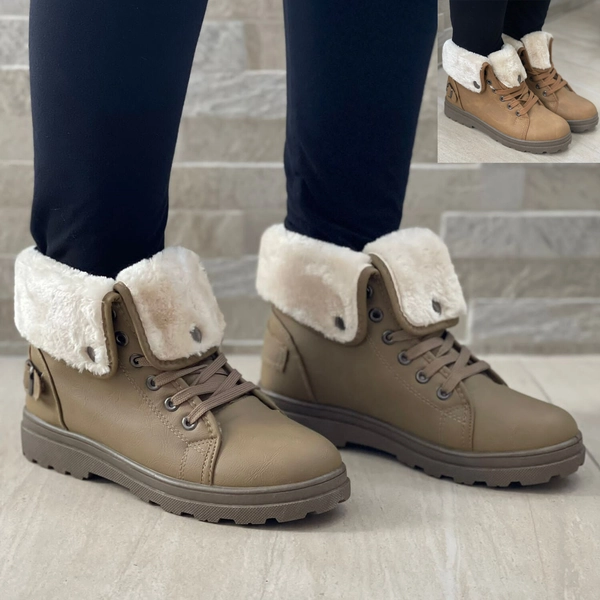 Ladies Fur Lined Winter Snow Boots Women’s Lace Up Ankle Waterproof Shoes