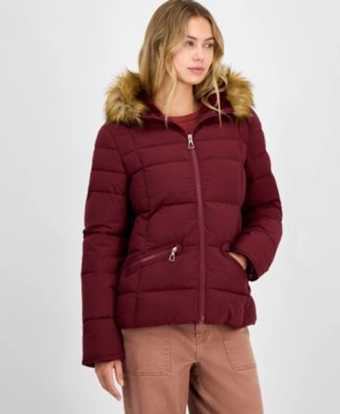 Juniors' Faux-Fur Hooded Puffer Coat