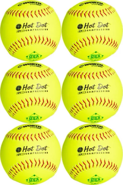 Worth 12" ASA Hot Dot Slow Pitch Softballs (6 Pack)