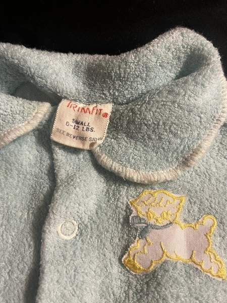 Vintage Blue Newborn Pajamas 80’s Lamb Appliqué Snap Trim fit 0-12 lbs