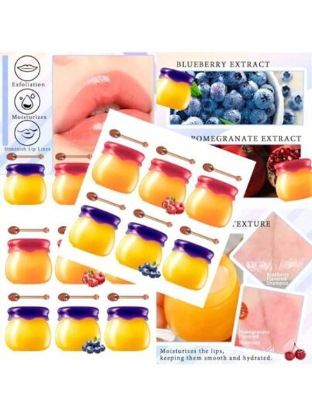 6PCS Honey Lip Balm Hydrating Overnight Lip Care Sleeping Mask Moisturizing Lip Glow Longlasting Plumping Bee Lip Balm Gloss Stain Gifts Set For Women