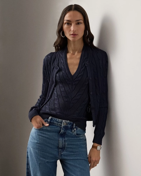Cable-Knit Silk Cropped Cardigan