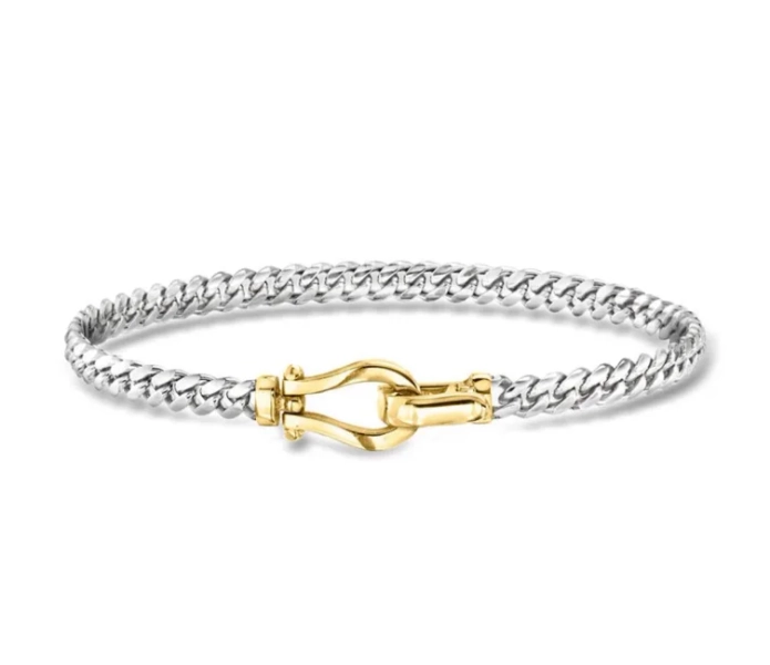 Silver and 14kt Gold-Plated Curb-Link Bracelet. 8"