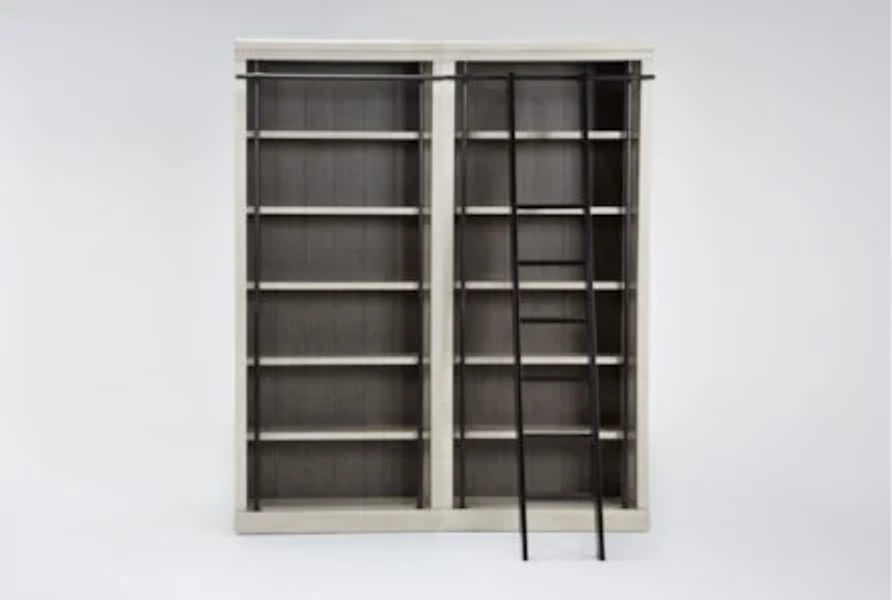 Henri 94" Cream White Bunching Bookcase 3 Piece Library Wall &amp; Ladder