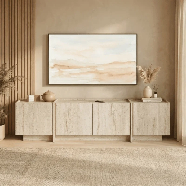 Tv-meubel Japandi travertin melamine Lowen 180 cm