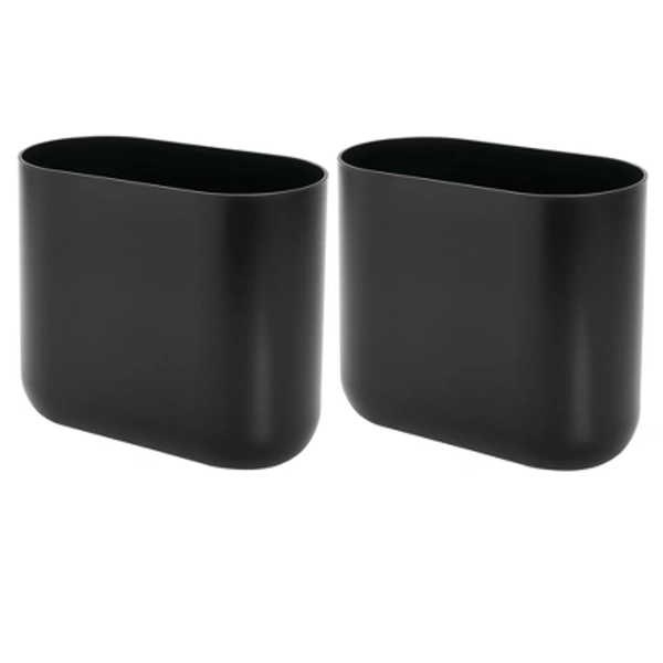 iDesign Set of 2 Small Oval Plastic Bathroom Trash Cans - Black