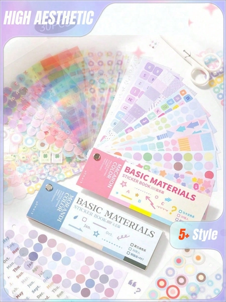 SHEIN Color Card Basic Stickers Book, Minimalist High-Aesthetic Planner Material, Numeric & Dot Handmade DIY Stickers School Supplies