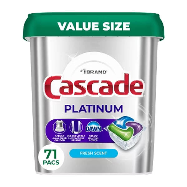 Cascade Platinum Pods Dishwasher Detergent - Fresh - 71ct: Plastic Tub, Removes Fingerprints, Removes Grease