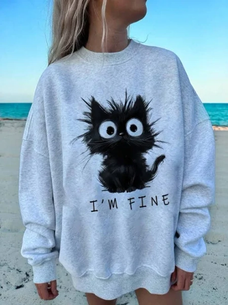 SHEIN Women's Casual Minimalist Fluffy Kitten & Letter Graphic Hoodie