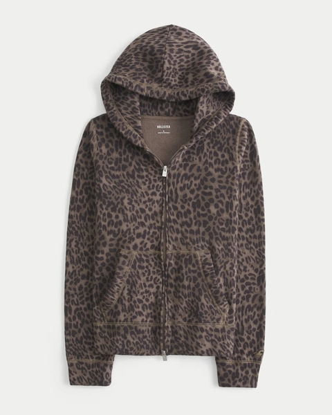 Hollister Feel Good Leopard Print Zip-Up Hoodie