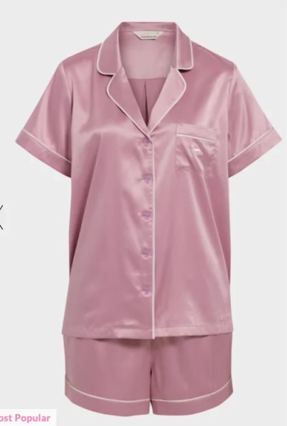 Powder Pink Chic Satin Shortie Pj Set  Powder Pink - Peter Alexander Online