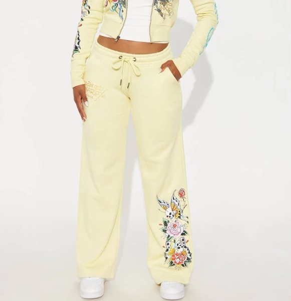 Fashion Nova Women's Ed Hardy Enchanted Butterfly Wide Leg Pants