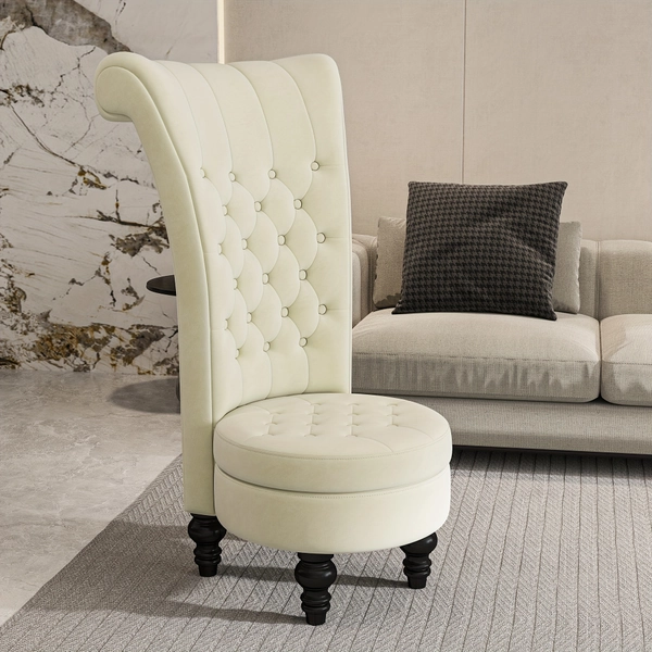 Royal High Back Chair, Velvet Armless Accent Chair with Button-Tufted & Rubberwood Legs, Regal Elegance Throne Chair for Living Room, Dressing Room, Bedroom