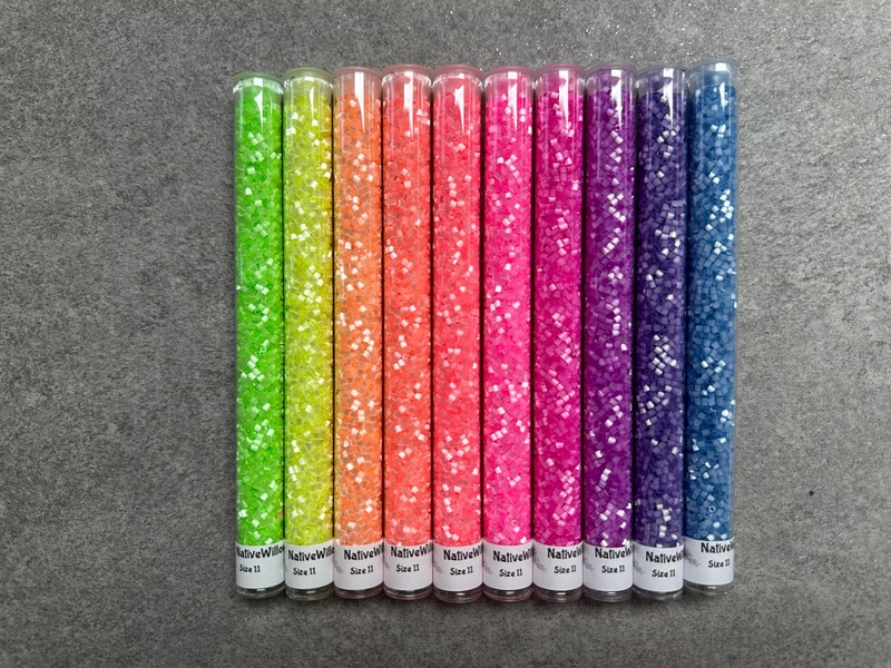 Satin Luminous Neon, Size 11/0 Seed Beads, 6” Tubes X  25 gram X 10 Colors