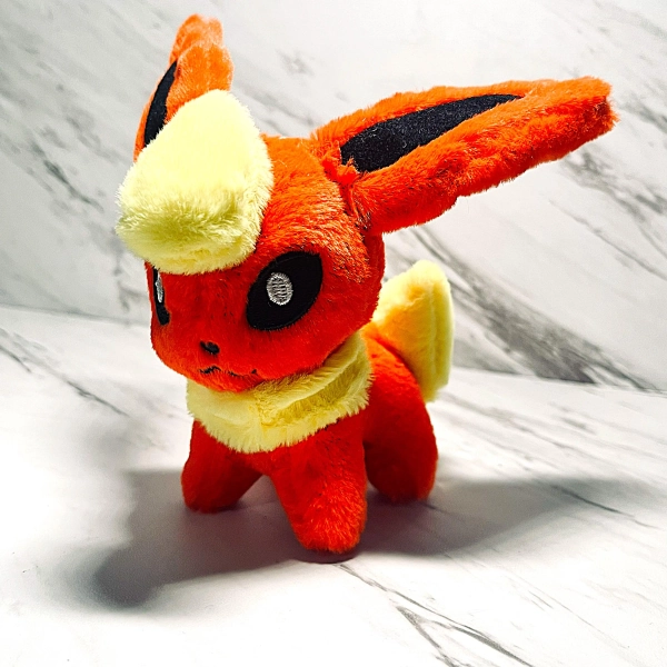 Handmade Flareon Inspired Plush Keychain – Fire Fox Charm, Eeveelution Style Bag Accessory