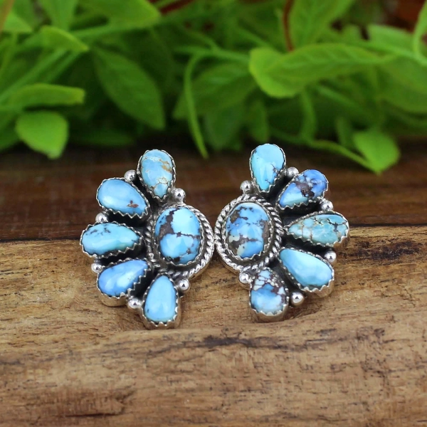 Golden hill Turquoise Stud Earring, Made By 925 Sterling Silver