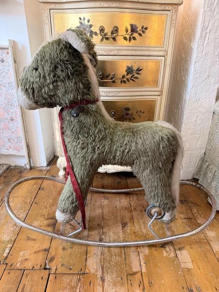Vintage 1970s Plush Rocking Horse Walker Display Nursery Mid Century NEEDS TLC