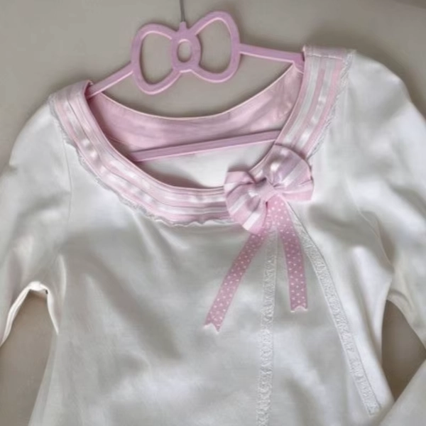Japanese Style Sweet Design Slim Top Cute Girl Soft Bow Long Sleeve Tops Women Aesthetic Kawaii Loose Casual T-shirt 2026 Spring - AliExpress 200000345