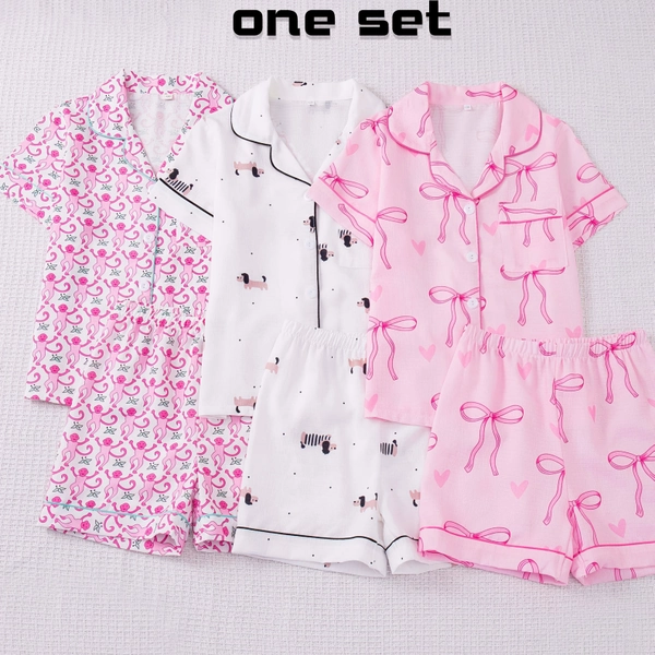 90-130 Yards! Random 1 Set Bubble Wrinkle Kids Pajamas with Monkey/Poodle/Bow Print