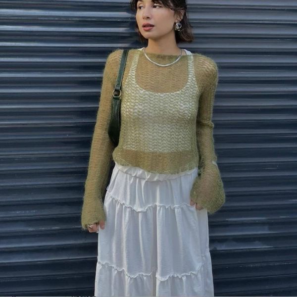 Handmade Crochet Mohair Sheer Boho Blouse