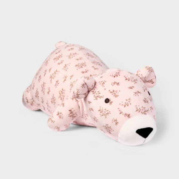 Pink Floral Bear Weighted Plush Throw Pillow - The Hollister Collection at Target