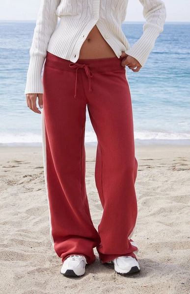 Red Hilary Side Stripe Soft Yoga Baggy Sweatpants