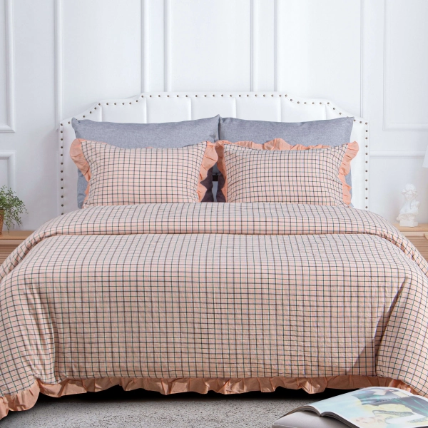 NTBAY Washed Ruffled Duvet Cover Set 3pc Soft Breathable Checkered | Wayfair