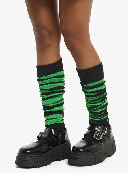 Black & Green Stripe Slouch Socks