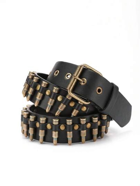 1pc Bullet-Shaped Buckle Punk Y2K Style Personalized PU Leather Belt Halloween Summer, School Fall, Autumn, Halloween
