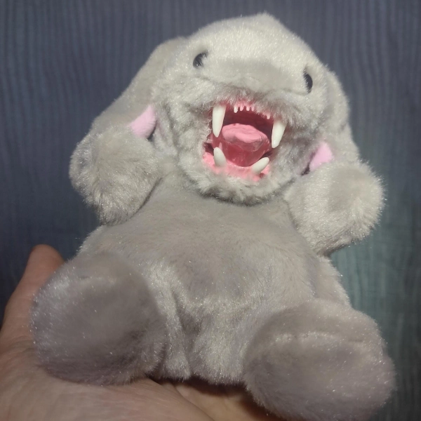 Bunserkerian the Blood letter! 6" tall Grey with Pink Ears Quality Plush Fanged Bunny