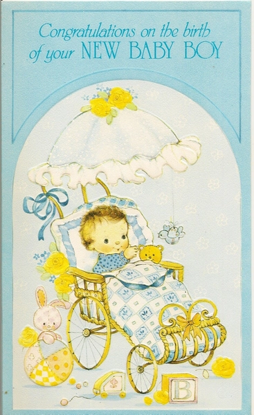 New Baby Boy Congratulation<wbr/>s Vintage 1980's Greeting Card - New Arrival Birth