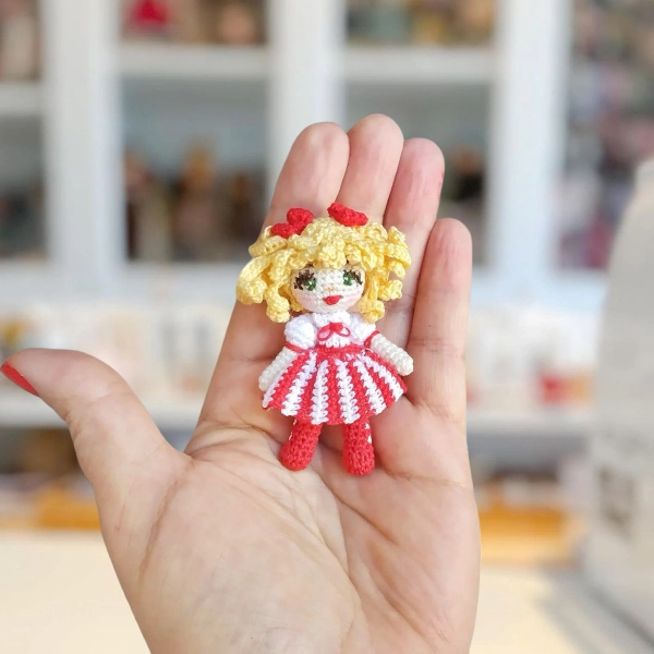 Candy Candy, 2.6" tall mini crochet doll. Gift for her. Collectible doll, dollhouse doll.