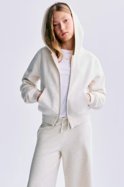 Zip-through hoodie - Cream marl