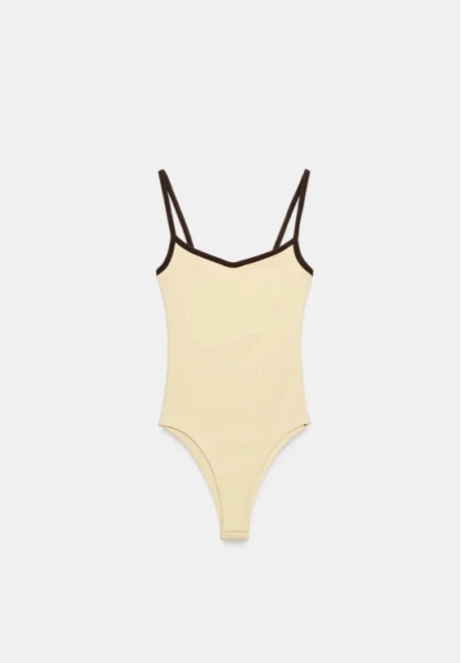 CONTRAST TRIM BODYSUIT - Pink - S