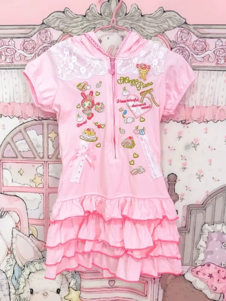 Japanese Cute Cartoon Mp Embroidery Sweet Girl Daughter Clothing Summer New Short Sleeve Zip Up Hooded Skirt Y2k Mini Skirt - AliExpress 200000345