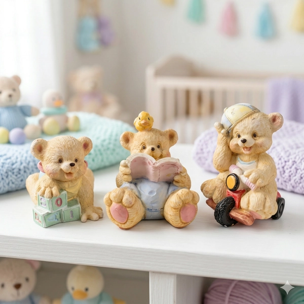 Figurine Set 3 Bears Nursery Tricycle Blocks Book J.C. Vintage 1994 Resin