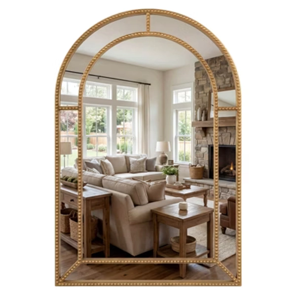 Costway 36" x 24" Gold Arched/Rectangle Wall Mirror with Beaded Frame for Living Room, Entryway