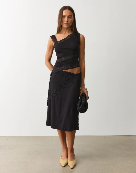 Lace Trim Midi Skirt