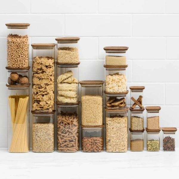 Kitchen Pro Core Glass Canister with Walnut Lid Set 20pc