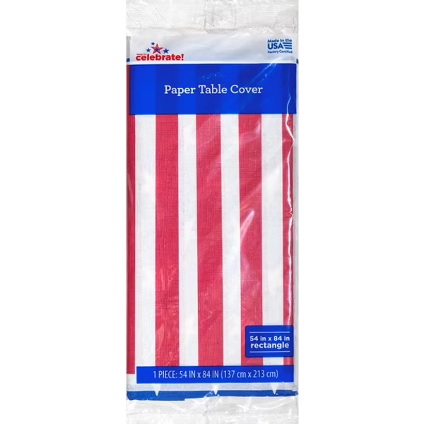Way to Celebrate Patriotic Flag Disposable Paper Tablecloth, Red, White & Blue, 54" x 84"