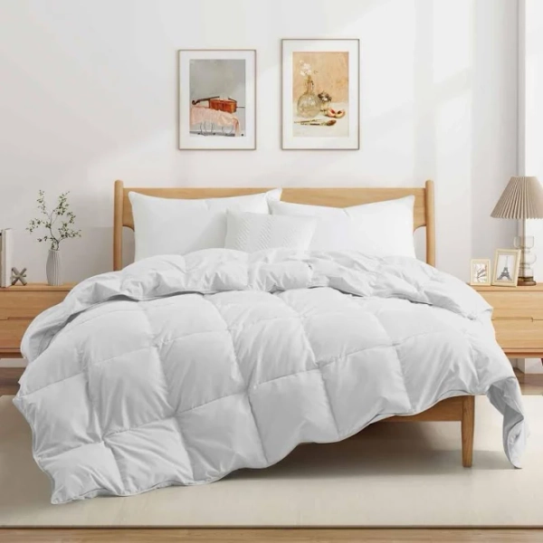 All Season Lightweight & Medium Weight White Goose Feather Down Comforter Duvet Insert - Full - Queen - Lightweight White
