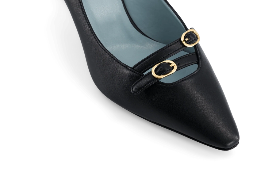 Beryl Apple Leather Small Heel Pumps | Black - UK3 / EU36 / US5