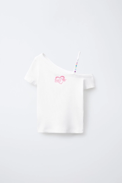 ASYMMETRIC RIBBED BEADED T-SHIRT